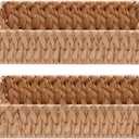 Wicker Storage Basket Water Hyacinth Baskets Pantry Storage Baskets,Wicker Open Storage Bins for Shelves,Handwoven Baskets for Bathroom,Decorative Basket with Handles,Set of 2 Pcs