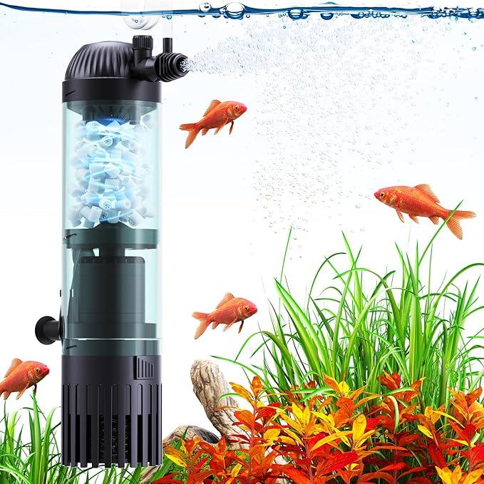 Submersible Aquarium Filter 20-50 Gallon Fish Tank Filter with Fluid Bed and Biochemical Sponge, Aeration System 165 GPH Water Pump, Ultra-Quiet, for Saltwater and Freshwater