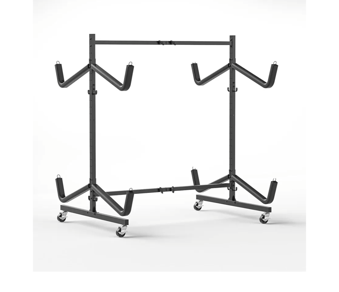 Kayak Storage Rack for 4 Kayaks Freestanding Kayak Stand Outdoor with Movable Wheels, Heavy-Duty Steel Kayak Hanger Holder with Padded Arms, Wide Adjustable, Kayak Garage Storage for Canoes