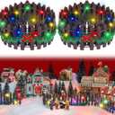 Spiareal 4 Pcs 35 Inch Christmas Village Accessories Christmas Village Fence Xmas Miniature Wood Decorative Garden Picket Fence with 4 Pcs 9.84 ft LED Light Dollhouse Landscape (Brown)