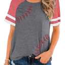 ZUNQKG Womens Baseball Mom Shirts Raglan Short Sleeve Crewneck Patchwork Casual Summer Baseball Tees Red M (Gray, M)