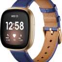 Maledan Compatible with Fitbit Sense/Fitbit Versa 3 Bands Women Men, Soft Top Grain Genuine Leather Band Replacement Wristbands Slim Strap Accessories for Fitbit Versa 3/Versa 4/Sense/Sense 2 Watch
