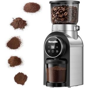 Electric Coffee Grinder, Burr Coffee Beans Grinder with 30 Grinding Settings, Burr Mill Grinder for Home Use, Touchscreen Adjustable 2-10 Cups or 40-Second Timer, Stainless Steel