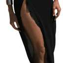 Women's Beach Cover Up Skirt 3D Flower Crochet Out High Split Swimsuit Bathing Suit Beach Skirt (Medium, Black)