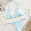 Milumia Women's Lace Trim Bow Tie Bikini Set Triangle Halter Swimsuit (L)