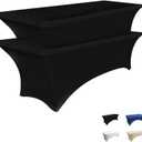 2 Pack 6FT Spandex Table Cover, Wrinkle-Free Reusable Rectangle Tablecloths, Washable Spandex Tablecloths, Elastic Table Cover for Banquet, Wedding, Festival,Parties, Black, 72"30"30"