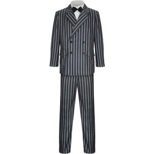 Mens Costume 1920s Gangster Suit Striped Blazer Pants Shirt Tie Outfit Halloween Cosplay Party Uniform (Medium, Adult)