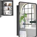 Black Bathroom Medicine Cabinet with Mirror 16 x 24 Metal Frame Recessed Or Wall Mounted Single Door Storage Medicine Cabinet with Adjustable Shelves Rounded Rectangle Beveled Mirror
