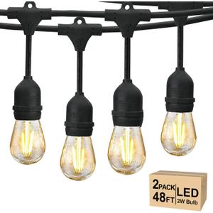 Svater 96 FT Outdoor String Lights 2W, Patio Light for Outside with 32 Antique S14 Plastic LED Bulbs, IP65 Waterproof Hanging Cafe Market Lighting, ETL-Listed Dimmable Warm White 2700K (48 FT x 2)