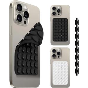 Orzero (2 PCS) Double Sided 40 Grain Silicone Suction Cups Phone Mount Compatible for All iPhone and Android Cellphones, Hands-Free Strong Grip Holder for Selfies and Videos (Black, White)