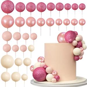 Ball Cake Topper Ball Cake Picks Colorful Pearl Ball Shaped Cupcake Insert Cake Topper for Bear Theme Birthday Party Favors Wedding Decoration (Glitter Pink Rose Gold light brown Apricot)