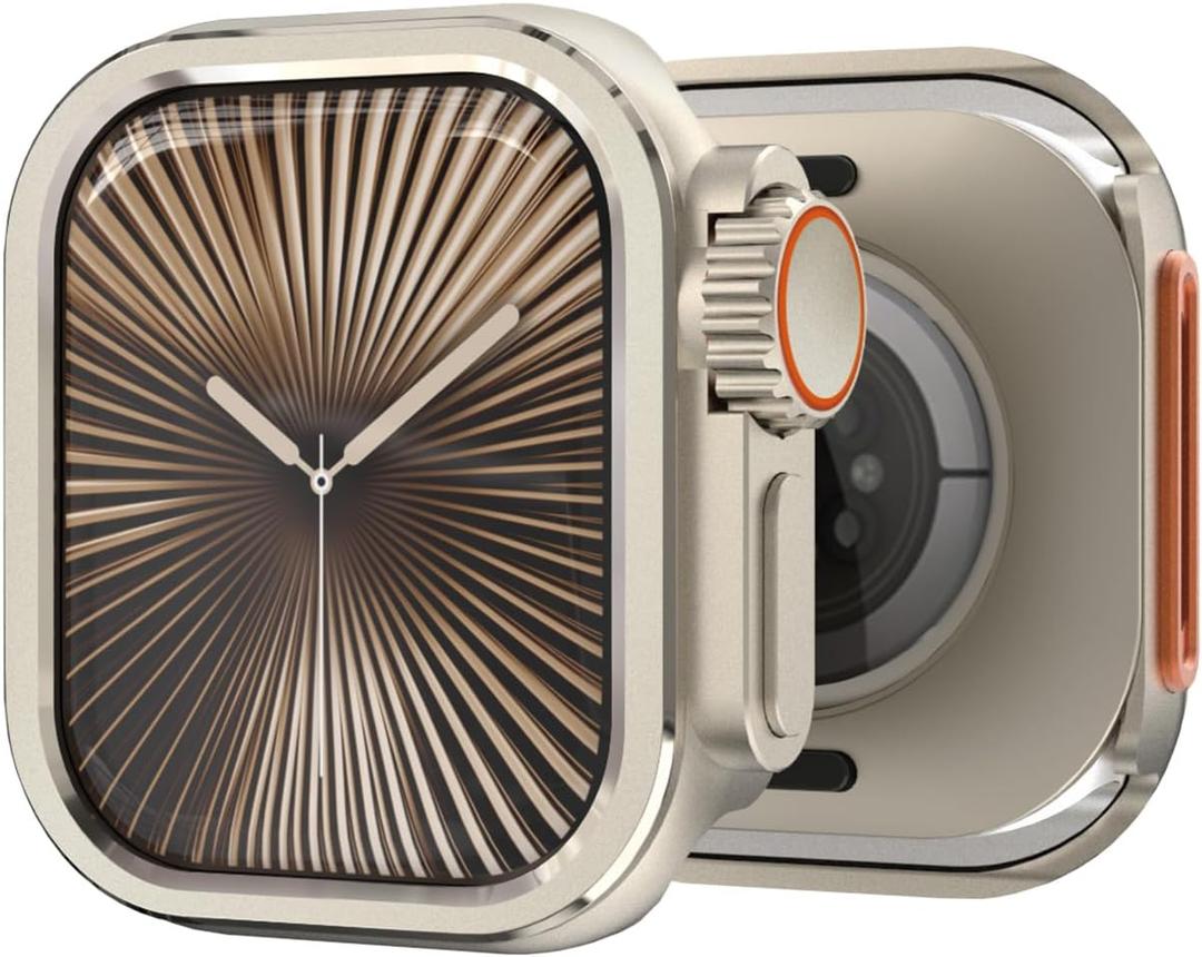 Metal Case for Apple Watch Series 10 46mm, [Turn into Ultra Style] Rugged Protective Bumper with Raised Edge Screen Protection for iWatch 46 mm with Back Cover, Original Titanium