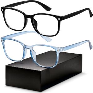 Blue Light Blocking Glasses - Fashion Square Eyeglasses, Anti UV Ray Computer Gaming Glasses Blue Blockers for Women/Men (Black & Transparent Blue)