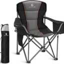 LET'S CAMP Folding Camping Chair Oversized Heavy Duty Padded Outdoor Chair with Cup Holder Storage and Cooler Bag, 450 LBS Weight Capacity, Thicken 600D Oxford, Single Pack