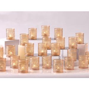 DEVI 48 Pcs Gold Votive Candle Holders Bluk, Gold Wedding Decorations, Glass Candle Holder for Tea Lights, Wedding Party Diwali Centerpieces for Table, Birthday Party Supplies