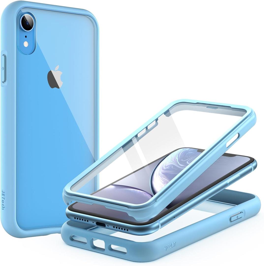 JETech Case for iPhone XR 6.1-Inch with Built-in Anti-Scratch Screen Protector, 360 Degree Full Body Rugged Phone Cover Clear-Back (Blue)
