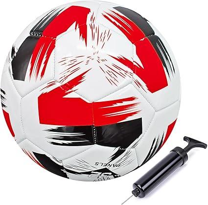 Soccer Ball Size 3 4 5 Soft Leather Anti Explosion Practice Training Boys Girls Adults with Pump Needle Size 4, Color Red