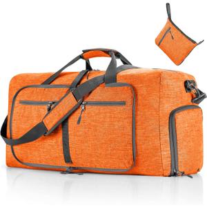 Travel Duffle Bag for Men, 65L Foldable Travel Duffel Bag with Shoes Compartment Overnight Bag for Men Women Waterproof & Tear Resistant (Orange)