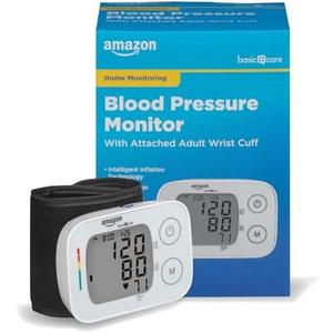 Amazon Basic Care Wrist Blood Pressure Monitor - Digital BP Monitor with Large Display and Intelligent Inflation Technology