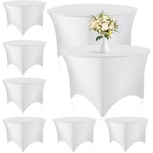 Preboun 8 Pack 60 Inch/ 5 FT Spandex Round Tablecloth Fitted Stretch Tablecloth Elastic Table Cover for Wedding Party Restaurant Banquet Cocktail and Halloween(White)