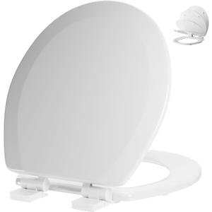 Round Toilet Seat Angol Shiold Quiet-Close Molded Wood Toilet Seat with Non-Slip Adjustable Hinges, Anti-Pinch Bumpers, Easy Install & CleanWhite, Round 16.5''