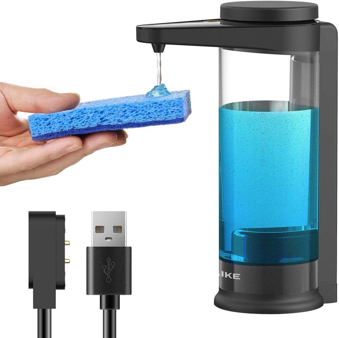 AIKE 17oz. Touch-Free Rechargeable Automatic Liquid Soap Dispenser for Kitchen Dish Soap (Black)