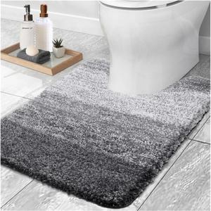 Luxury Bath Mat U-Shaped Extra Soft Bathroom Rug Absorbent Bathroom Carpet Non-Slip Plush Foot Mat Contour Toilet Mats(Gray,40X60cm)
