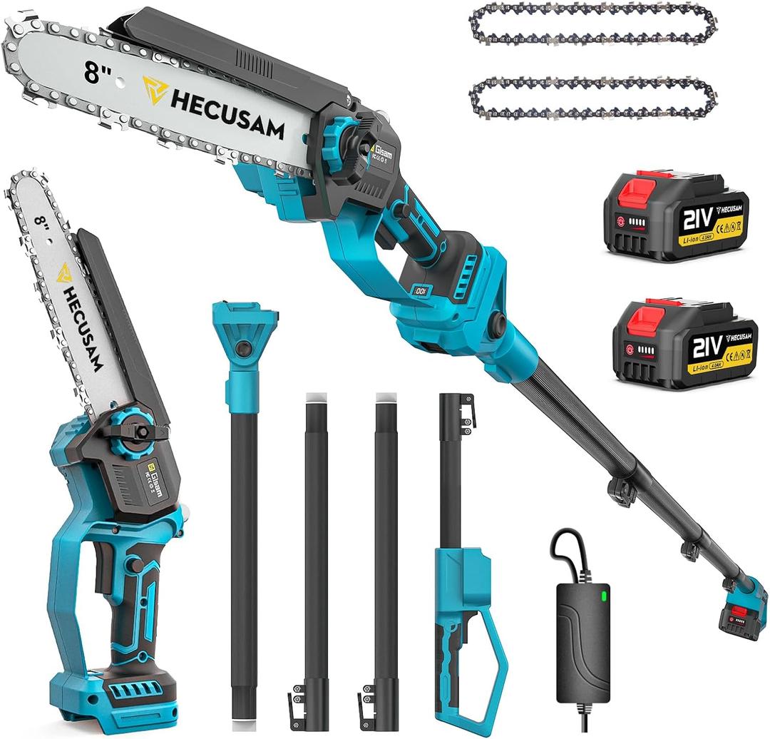 2-in-1 Cordless 8 Inch Pole Saw for Tree Trimming, 4.2M Extended Reach Electric Pole Saw with 180 Adjustable Head, Brushless Motor, 24.0Ah High-Capacity Batteries & Extra Chain