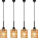 MELUCEE 4 Packs H-Type Track Hanging Light Black Ceiling Track Lighting Fixtures Rattan Pendant Light for Kitchen Island Dining Room Restaurant, Compatible with H Type Track Lighting Rail, E26 Socket