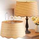 Boho Rattan Table Lamp Shade Scalloped Nightstand Bedside Accent Floor Lamp, 14" Top X 16" Bottom X 10" High