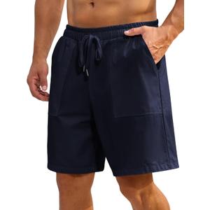 Mens Shorts Casual for Summer Beach Cotton Drawstring Stretch Twill Chino Golf Shorts Elastic Waist with Pockets (Blue, XXL)