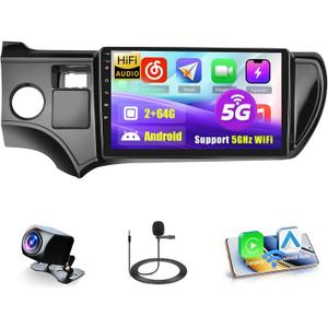 Roinvou [2G+64G] for Toyota Prius C 2012-2014 Car Radio with Wireless Carplay/Android Auto, 9 Inch Android 13 IPS Touch Screen Car Stereo, Bluetooth, GPS, WiFi, FM/RDS, HiFi + AHD Backup Camera