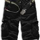 Leward Mens Casual Slim Fit Cotton Solid Multi-Pocket Cargo Camouflage Shorts