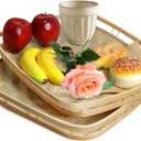 PEMAR Set of 2 Bamboo Wicker Serving Trays for Foods & Drinks, Rectangular Breakfast Lap Trays with Handles Wooden Decorative Platters for Coffee Table, Bed Eating  Standard Size