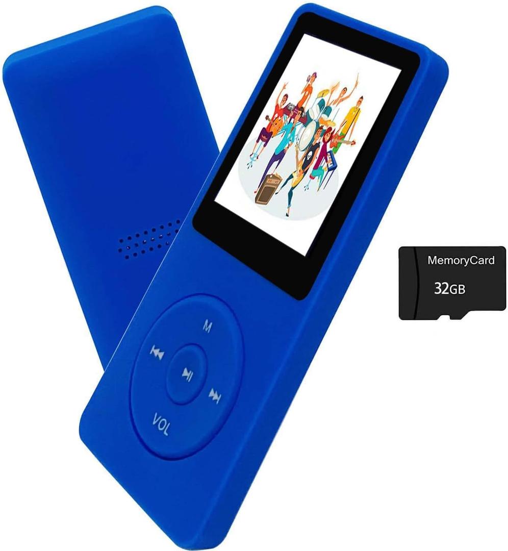 MP3 Player 32GB with Speaker Earphone Portable Mini Blue Music Player Support Voice Recorder E-Book 1.8 inch HD Screen Support up to 128GB