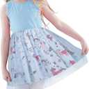 Vieille Girl Dress Casual Sleeveless Tutu Tulle Sundress for School Party (Blue)