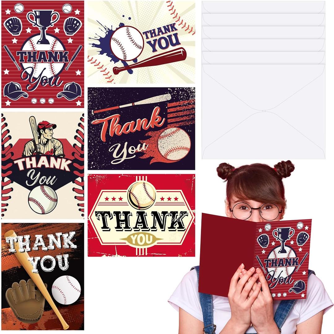 MotiMind 6 Pack Jumbo Thank You Card for Baseball Coach with Envelopes 8.5x11 Inch Thank You Cards Gifts from the Team Group Sports Themed Greeting Cards for Teacher Appreciation Gift