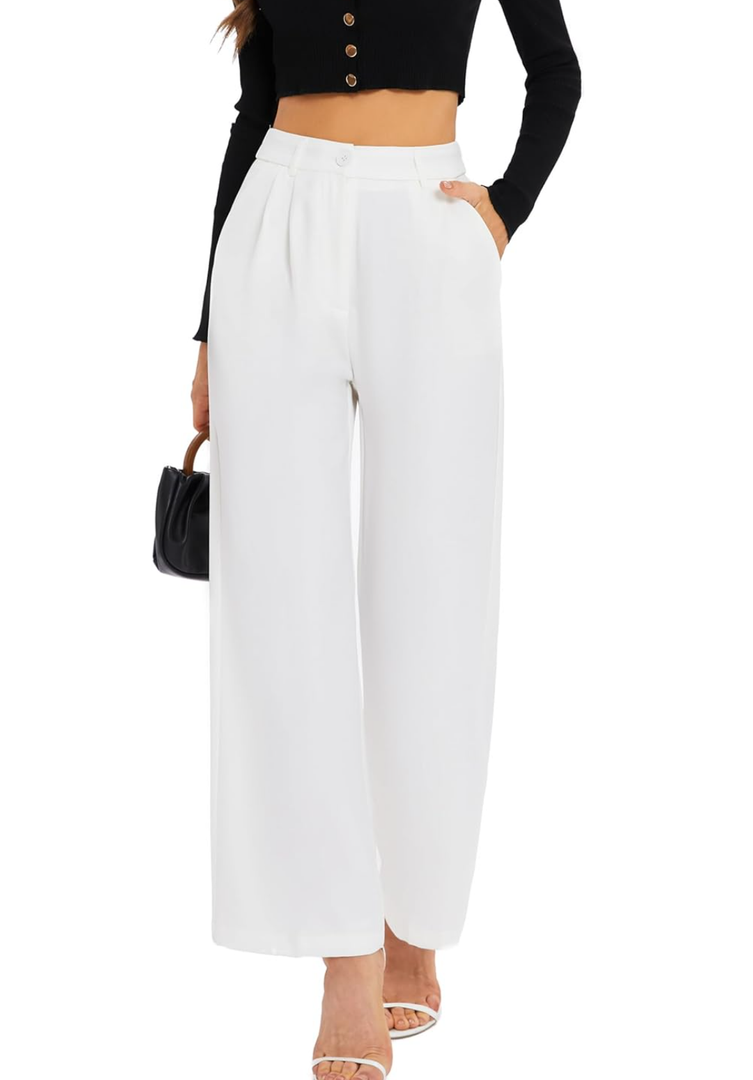 FUNYYZO Wide Leg Pants Women's High Elastic Waisted in The Back Business Work Trousers Long Straight Suit Pants XS