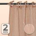 Gauze Striped Curtains, Boho Linen Gauze Tie Top Hanging Curtains Light Filtering Door Window Treatment 2 Panel Curtain Drapes for Living Room Home Dcor Maroon on Beige (72"x42" Each Panel)