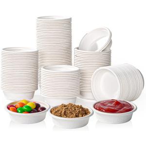 ECOLipak 1 oz Compostable Condiment Cups, 500 Pack Biodegradable Bagasse Portion Cups for Samples, Jello Shots, Tastings, Dessert, Juice, Souffle