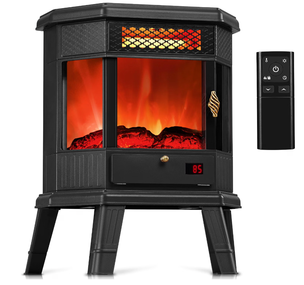 Electric Fireplace Heater 22 in Freestanding Fireplace Stove Infrared Fireplace RealSmart with 3D Flame Effect Remote Control, Timer, Overheating Protection Heater for Indoor Use Black