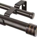 TONIAL1 Inch Double Curtain Rods 72 to 144 Inch (6 to 12 ft), Heavy Duty Decorative Drapery Rod for Windows 69 to 140 Inch (5.75 to 11.7 ft) with Classic Cap Finial, Bronze