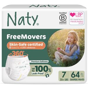 Naty FreeMovers Pull Up Training Pants for Sensitive Skin | Hypoallergenic Potty Training Underwear | Absorbent & Leak-Proof for Toddler | Soft, Unscented | Size 7, 5T6T (35+ lbs), 64 Count