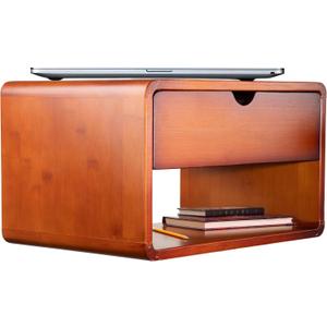 Comfify Modern Floating Nightstand with Drawer  Small, Compact, Minimalist Bamboo Wall-Mount Bedside Shelf,  Midcentury Design, Easy Installation, Clear Instructions - Dark Mahogany Finish (Set of 1, Brown)