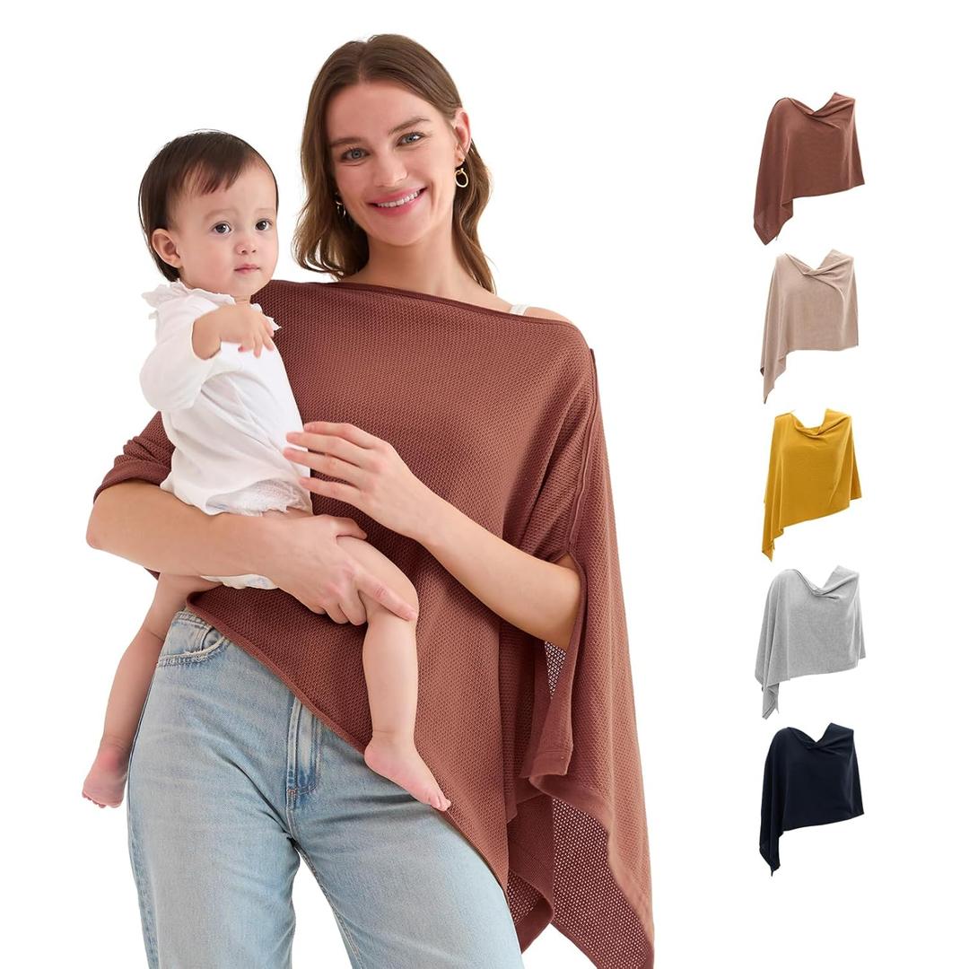 Momcozy Nursing Cover for Breastfeeding, Soft Privacy Poncho, Multi-Use Nursing Shawl, Portable Breast Feeding Covers for Women, Includes Laundry Bag (Rose Taupe) (One Size)
