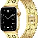 JR.DM Gold Bands Compatible with Apple Watch 38/40/41/42mm for Women, Dressy Designer Metal Honeycomb Luxury Elegant Strap Replacement for iWatch Series 10