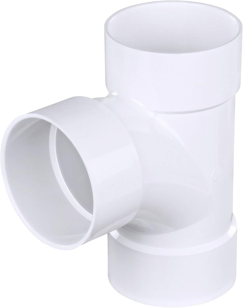 NDS 3P09 PVC S&D Sanitary Tee, 3-Inch, for Hub X Hub Solvent-Weld Connections, for use with 3-Inch Sewer and Drain Pipe, White