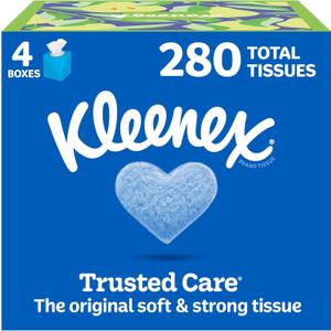 Kleenex Trusted Care Facial Tissues, 4 Cube Boxes, 70 Tissues per Box, 2-Ply (280 Total)