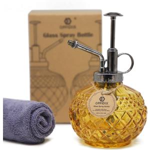 OFFIDIX Vintage Glass Spray Bottle, 300ML Plant Mister with Plastic Top Pump, Garden Sprayer, Cleaning (Brown)