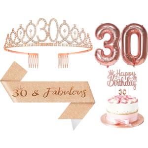 2 x 5Pcs Birthday Decorations with Crown Tiara, Sash, Cake Topper, Candle and Number Balloon for Gifts, 90th Birthday Gifts for Her